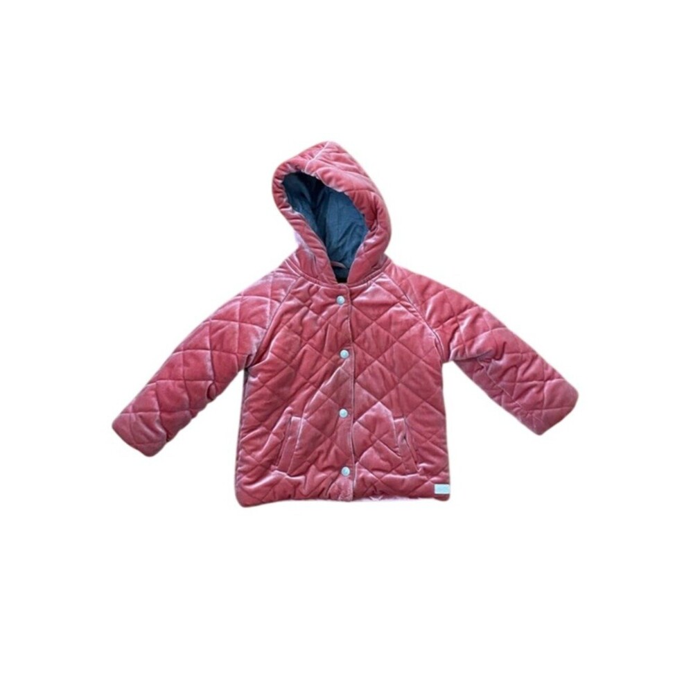 7 For All Mankind Toddler Girls Quilted Velvet Hooded Snap Front Jacket Pink 3T
